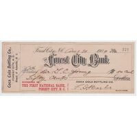 Coca Cola Coke Cheque Forest City N.C. Coca Cola Bottling Co 1909