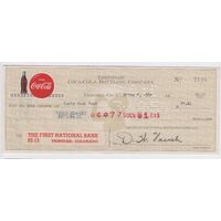 Coca Cola Coke Cheque Trinidad Coca Cola Bottling Company 1954