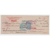 Coca Cola Coke Cheque Asheville N.C. Coca Cola Bottling Co 1916